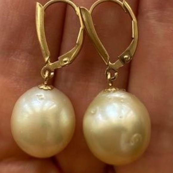 AUTHENTIC 13mm Golden South Sea Pearl 14K Gold Filled Earrings - HANDMADE - Picture 6 of 8